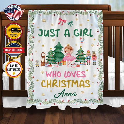 Image of Personalized Christmas Blanket, Custom Christmas Girl Blanket, Just A Girl Who Loves Christmas Blanket, Christmas Lover Blanket, Christmas Gift