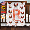 Personalized Rooster Girl Blanket, Custom Chicken Baby Blanket, Custom Name Blanket, Farm Animal Blanket, Rooster Baby Blanket, Baby Animals Blanket