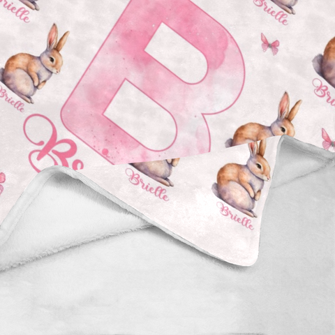 Image of Personalized Baby Blanket, Custom Bunny Butterfly Baby Blanket, Rabbit Baby Blanket, Baby Girl Rabbit Blanket, Baby Shower Gift