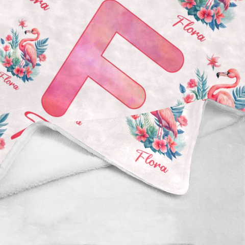 Image of Personalized Flamingo Baby Blanket, Custom Name Blanket, Floral Flamingo Baby Blanket, Flamingo Girl Blanket, Girl Blanket, Baby Shower Gift