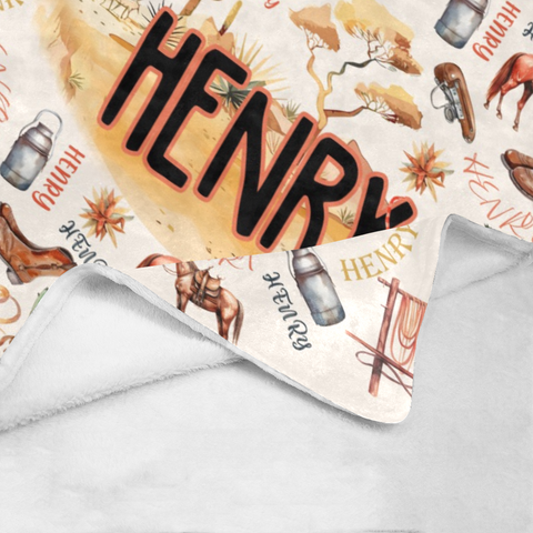Image of Personalized Baby Cowboy Blanket, Custom Western Baby Blanket, Baby Highland Cow Blanket, Western Cowboy Blanket, Baby Shower Gift