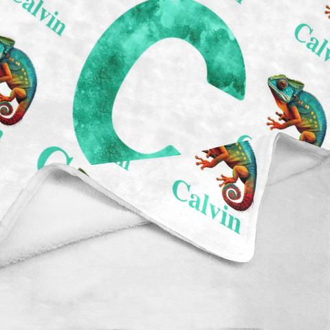 Image of Personalized Chameleon Boy Blanket, Custom Chameleon Baby Blanket, Initial Blanket, Chameleon Lover Blanket, Lizard Blanket, Baby Animals Blanket