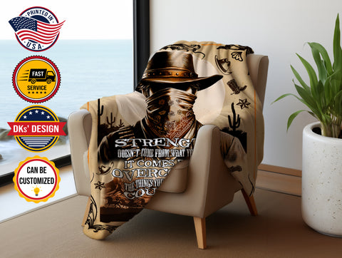 Image of Personalized Cowboy Blanket, Custom Wild West Cowboy Blanket, Western Cowboy Blanket, Message Blanket, Cowboy Gift