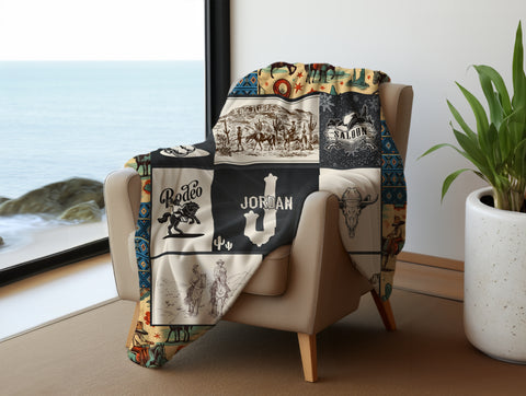 Image of Personalized Cowboy Blanket, Custom Baby Cowboy Blanket, Western Theme Baby Name Blanket, Western Name Blanket, Baby Shower Gift