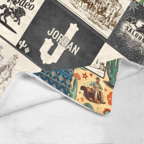 Image of Personalized Cowboy Blanket, Custom Baby Cowboy Blanket, Western Theme Baby Name Blanket, Western Name Blanket, Baby Shower Gift
