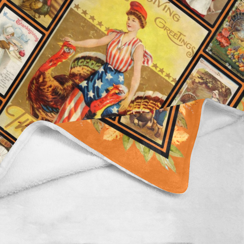 Image of Personalized Thanksgiving Blanket, Custom Thanksgiving Greeting Vintage Blanket, Thankful Turkey Blanket, Thanksgiving Gift