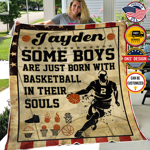 Image of Personalized Baseketball Son Blanket, Custom Name Blanket, Baseketball In Their Souls Blanket, Message Blanket, Sport Blanket, Gift For Son