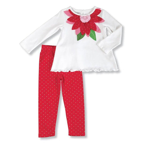 Image of Mud Pie Little Girls Christmas Poinsetta Tunic-Legging Set