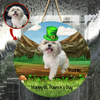 Personalized Pet Photo Door Hanger, "Happy St. Patrick's Day" Dog Cat Round Wooden Sign