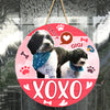 Personalized Pet Door Hanger, Valentine XOXO 2 PETS Round Sign, Custom Name & Pet Photo Sign, Door Sign