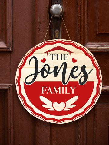 Image of Personalized Valentine Door Hanger, Welcome Family Name Valentine Round Sign, Custom Family Name Sign, Door Sign