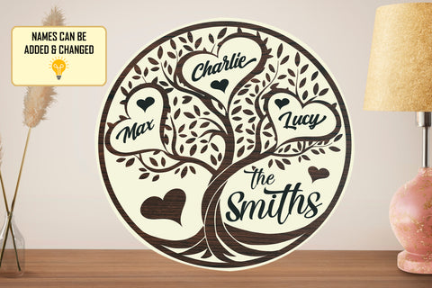 Image of Personalized Family Door Hanger, Family Tree Name Round Wooden Sign, Custom Family Name Sign, Welcome Door Sign