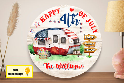 Image of Personalized 4th Of July Campers Door Hanger, Family Independence Day Door Sign, Custom Family Campers Sign, Housewarming Gifts