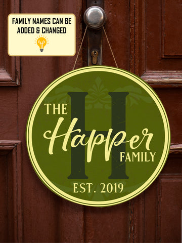 Image of Personalized Door Hanger, Welcome Initial Family Name Round Sign, Custom Family Name Sign, Door Sign