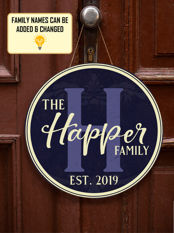 Image of Personalized Door Hanger, Welcome Initial Family Name Round Sign, Custom Family Name Sign, Door Sign