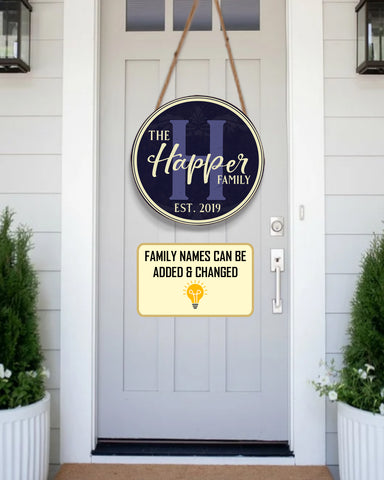 Image of Personalized Door Hanger, Welcome Initial Family Name Round Sign, Custom Family Name Sign, Door Sign