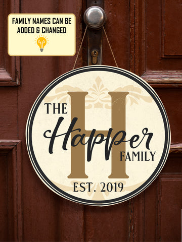 Image of Personalized Door Hanger, Welcome Initial Family Name Round Sign, Custom Family Name Sign, Door Sign