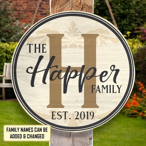 Image of Personalized Door Hanger, Welcome Initial Family Name Round Sign, Custom Family Name Sign, Door Sign