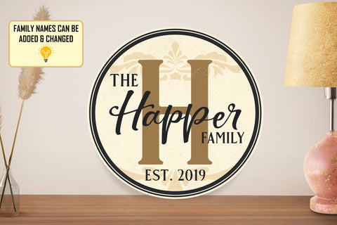 Image of Personalized Door Hanger, Welcome Initial Family Name Round Sign, Custom Family Name Sign, Door Sign