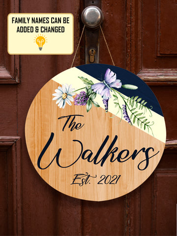 Image of Personalized Door Hanger, Welcome Initial Family Name Round Sign, Custom Family Name Sign, Door Sign