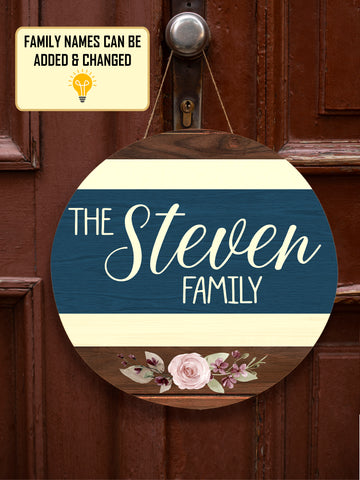 Image of Personalized Door Hanger, Welcome Initial Family Name Round Sign, Custom Family Name Sign, Door Sign