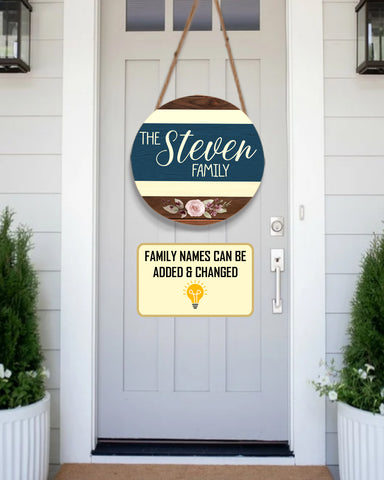 Image of Personalized Door Hanger, Welcome Initial Family Name Round Sign, Custom Family Name Sign, Door Sign
