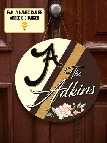 Image of Personalized Door Hanger, Welcome Initial Family Name Round Sign, Custom Family Name Sign, Door Sign