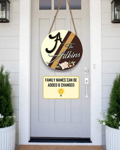 Image of Personalized Door Hanger, Welcome Initial Family Name Round Sign, Custom Family Name Sign, Door Sign
