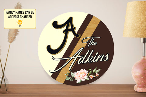 Image of Personalized Door Hanger, Welcome Initial Family Name Round Sign, Custom Family Name Sign, Door Sign