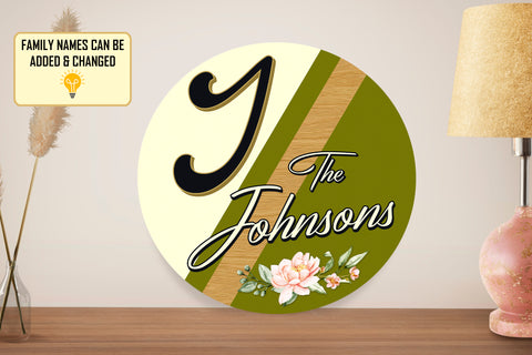 Image of Personalized Door Hanger, Welcome Initial Family Name Round Sign, Custom Family Name Sign, Door Sign