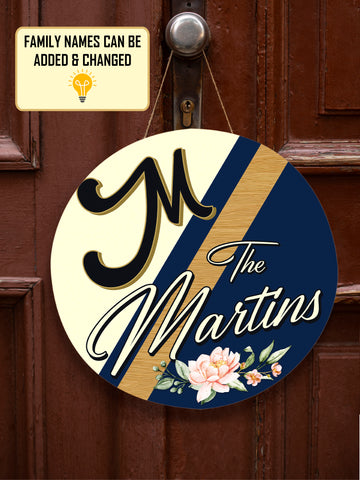 Image of Personalized Door Hanger, Welcome Initial Family Name Round Sign, Custom Family Name Sign, Door Sign