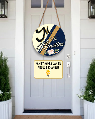 Image of Personalized Door Hanger, Welcome Initial Family Name Round Sign, Custom Family Name Sign, Door Sign