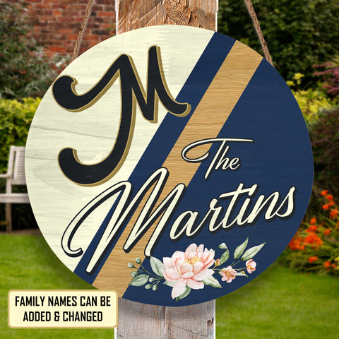 Image of Personalized Door Hanger, Welcome Initial Family Name Round Sign, Custom Family Name Sign, Door Sign