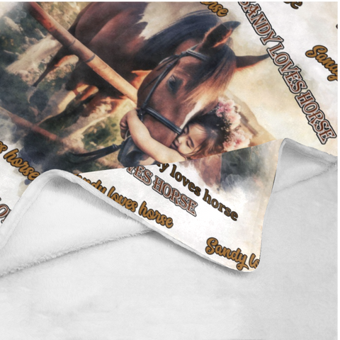 Image of Personalized Horse Blanket, Girl Loves Horse Custom Name Blanket, Girl Blanket, Blanket for Horse Lovers, Message Blanket, Gift For Daughter
