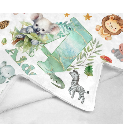 Image of Personalized Baby Animal Blanket, Letter And Lion Animals Baby Kid Custom Name Blanket, Woodland Baby Blanket, Baby Shower Gifts