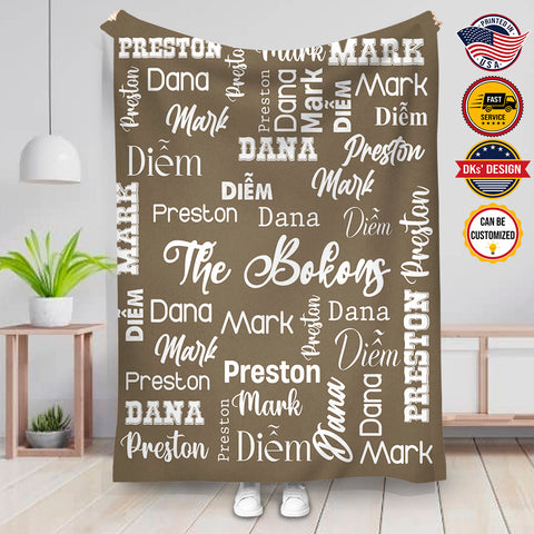 Image of Personalized Family Custom Name Brown Blanket, Family Blanket, Personalize Blanket, Birthday Blanket, Message Blanket, Gift For Family