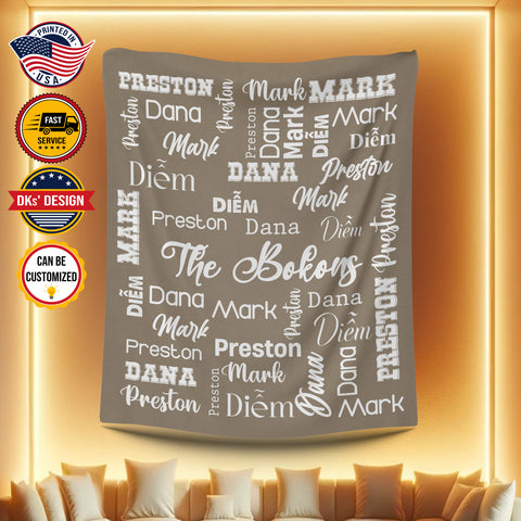 Image of Personalized Family Custom Name Brown Blanket, Family Blanket, Personalize Blanket, Birthday Blanket, Message Blanket, Gift For Family