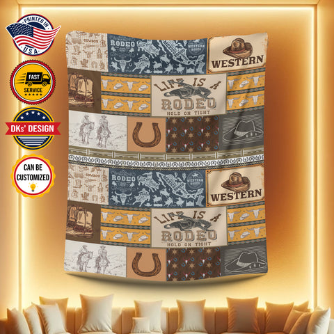 Image of Personalized Cowboy Blanket, Western Life Is A Rodeo Custom Name Blanket, Blanket for Cowboy, Birthday Blanket, Christmas Gifts for Boy