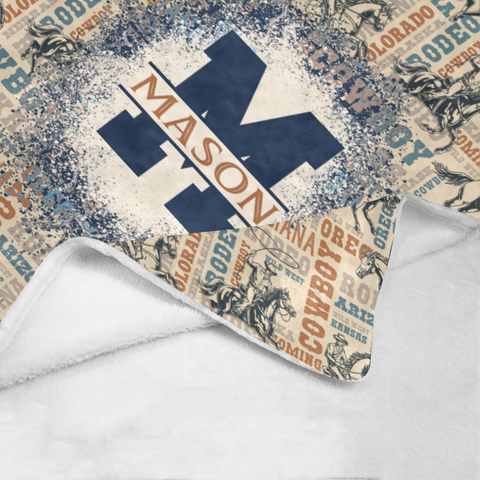 Image of Personalized Cowboy Blanket, Initial Cowboy Wild West Custom Name Blanket, Birthday Blanket, Message Blanket, Birthday Gift, Gift For Son