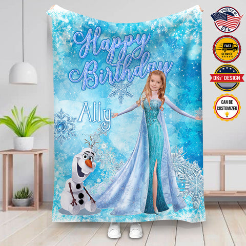 Image of Personalized Birthday Custom Face And Name Blanket, Elsa Girl Blanket, Blanket for Girl, Gift For Daughter, Baby Shower Gift