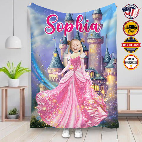 Image of Personalized Princess Castle Custom Name Blanket, Girl Blanket, Princess Blanket, Gift for Daughter, Christmas Gifts, Birthday Gifts