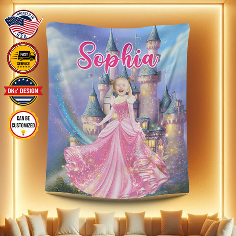 Image of Personalized Princess Castle Custom Name Blanket, Girl Blanket, Princess Blanket, Gift for Daughter, Christmas Gifts, Birthday Gifts