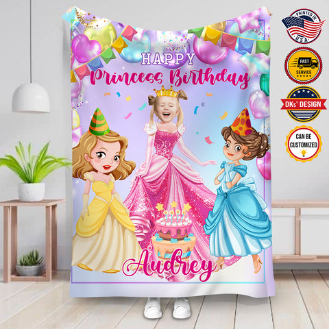 Image of Personalized Princess Birthday Girl Custom Name and Image Blanket, Girl Blanket, Blanket for Girl, Message Blanket, Gift For Daughter, Birthday Gifts