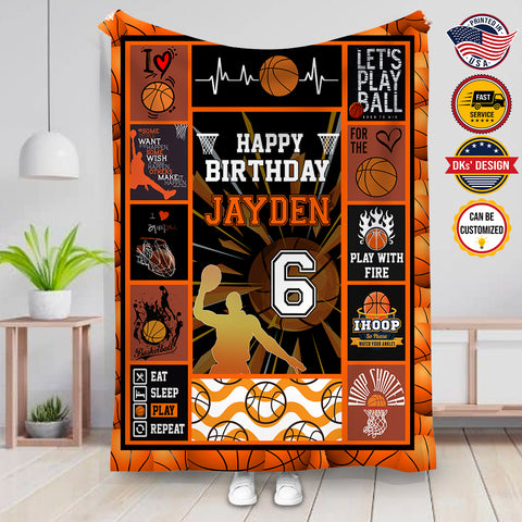 Image of Personalized Basketball Birthday Blanket, Custom Birthday Blanket, Sport Blanket, Boy Blanket for Basketball Lovers, Birthday Gift