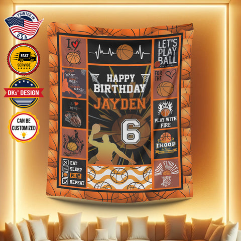 Image of Personalized Basketball Birthday Blanket, Custom Birthday Blanket, Sport Blanket, Boy Blanket for Basketball Lovers, Birthday Gift