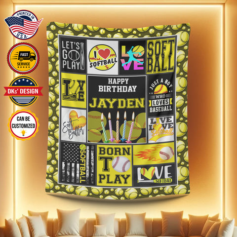 Image of Personalized Happy Birthday Baseball Custom Name Blanket, Baseball Lovers Blanket, Message Blanket, Gift For Baseball Lovers, Birthday Gifts