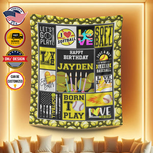 Personalized Happy Birthday Baseball Custom Name Blanket, Baseball Lovers Blanket, Message Blanket, Gift For Baseball Lovers, Birthday Gifts