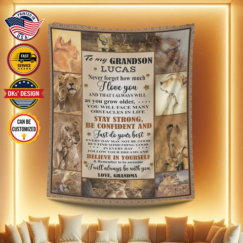 Image of Personalized Grandson Blanket, To My Grandson Custom Name Blanket, Personalize Blanket, Message Blanket, Gift For Grandson