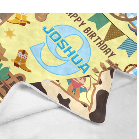 Image of Personalized Cowboy Blanket, Happy Birthday Cowboy Custom Name Blanket, Baby Boy Cowboy Blanket, Western Theme Baby Name Blanket