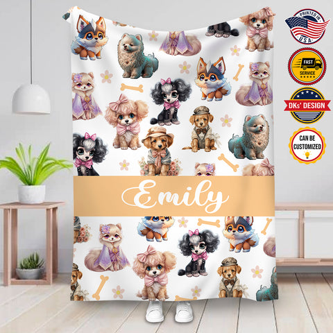 Image of Personalized Dog Blanket, Dog Doll For Kids Custom Name Blanket, 3D Printed Blanket, Blanket for Son For Daughter For Dog Lovers